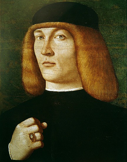Portrait of a young man (oil on poplar wood) a Gentile Bellini