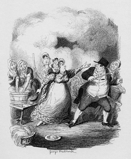 Mr Bumble degraded in the eyes of the paupers, from ''The Adventures of Oliver Twist'' Charles Dicke a George Cruikshank