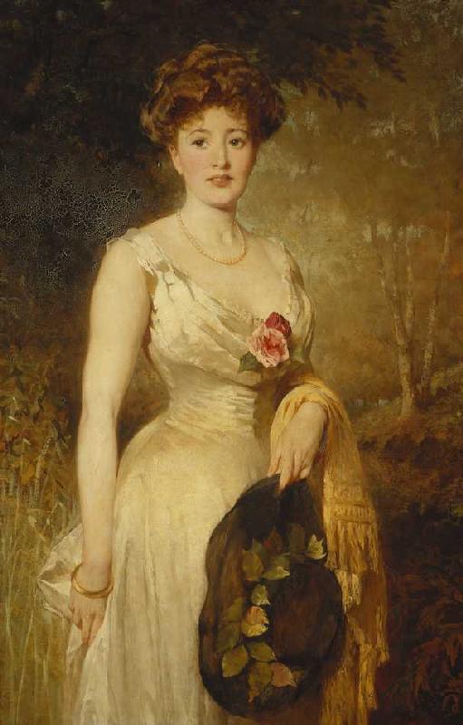 Porträt einer Dame in weißem Kleid a George Elgar Hicks