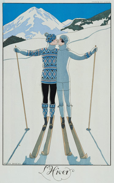 Winter: Lovers in the Snow, fashion plate from 'Twentieth Century France', 1925 (colour litho) a Georges Barbier