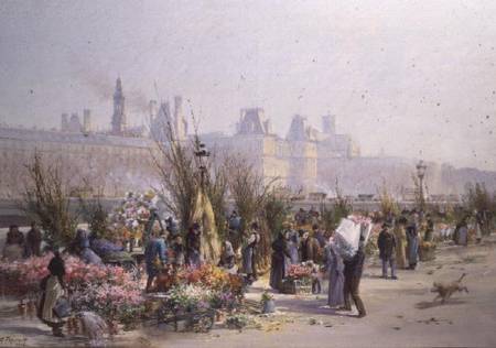 Flower Market by the Seine a Georges Fraipont