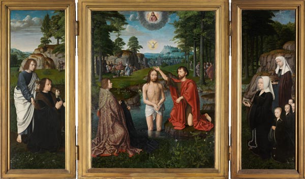 Jean de Trompes Triptych with the Baptism of Christ in the Central Panel, and Patrons a Gerard David