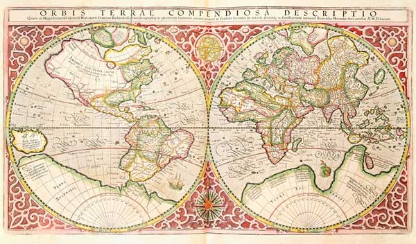 Double Hemisphere World Map a Gerard Mercator