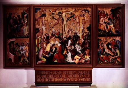 The Crucifixion, triptych with side panels depicting scenes from the Passion a Scuola Tedesca