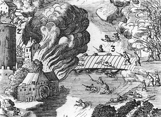 General view of the battle of Muhlberg, detail, 24th April 1547  (see also 217805, 217806, 217807) a Scuola Tedesca