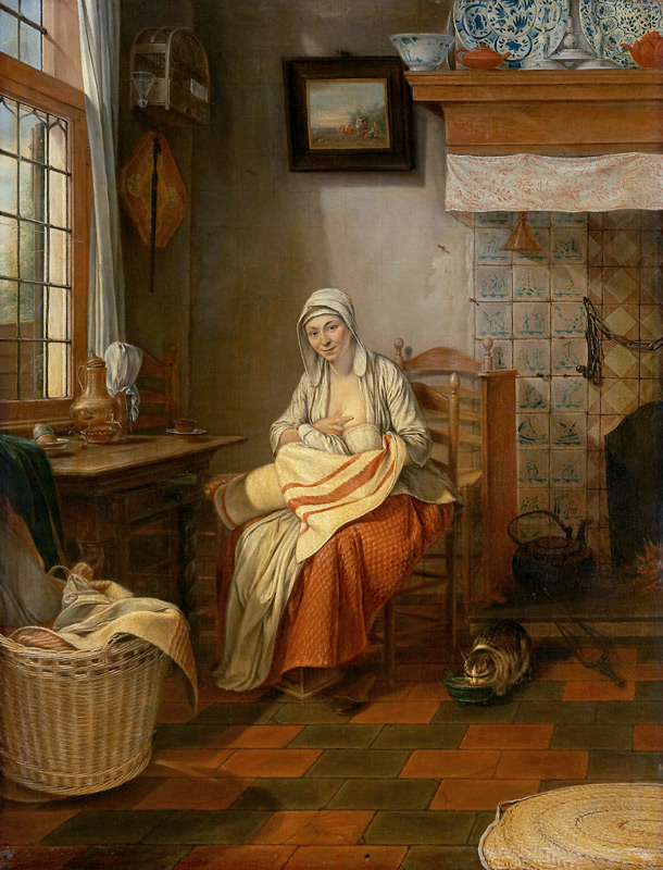 Interior with Nursing Mother a Gerrit Zegelaar