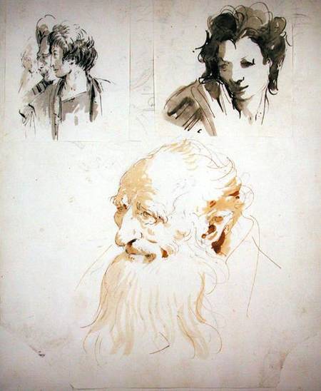 Three Studies of Heads (pen a Giovanni Battista Tiepolo