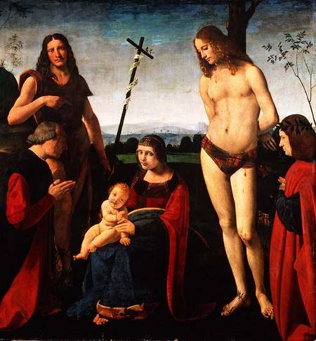 Madonna and Child with SS. John the Baptist and Sebastian Between Two Donors a Giovanni Boltraffio