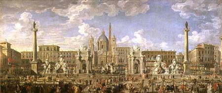 Preparation For the Firework Display Held at Piazza Navona to Celebrate the Birth of the Dauphin a Giovanni Paolo Pannini