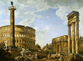 Capriccio romano con il Colosseo, guerriere borghese...