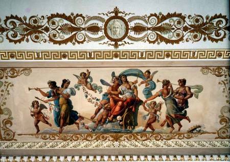 Triumphant goddess drawn in a chariot, detail of the ornamental border of the ceiling in the Raspber a Giovanni Scotti