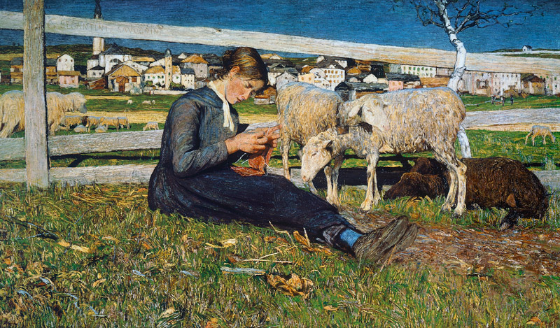 A Girl Knitting a Giovanni Segantini
