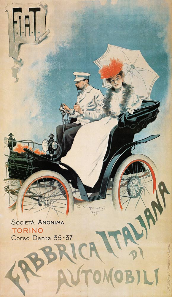 Poster advertising an early 'FIAT' car a Giovanni Battista Carpanetto