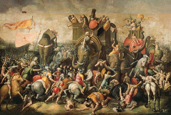 Battaglia con elefanti da guerra a Giulio Romano