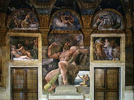 Olympia seduced by Jupiter, Polyphemus guarding Acis and Galatea, Pasiphae entering the cow construc a Giulio Romano