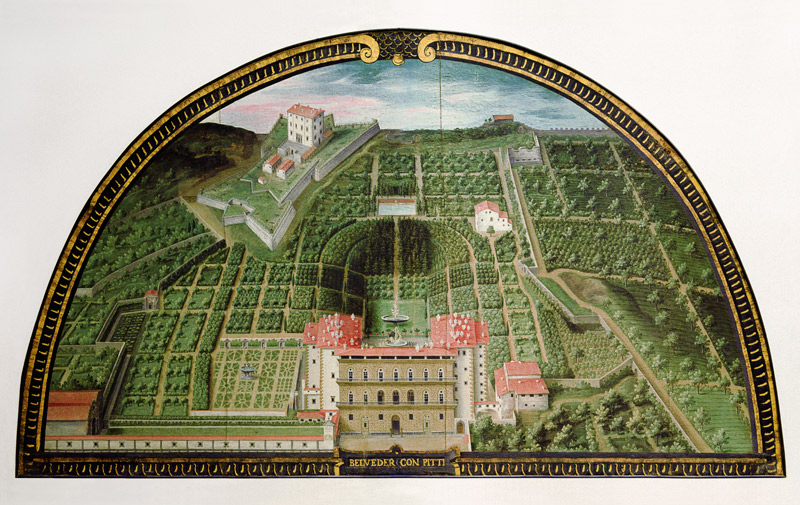 Fort Belvedere and the Pitti Palace from a series of lunettes depicting views of the Medici villas a Giusto Utens