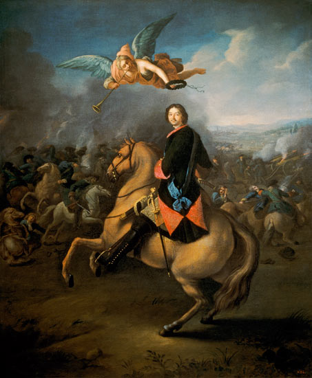 Tsar Peter I. in the battle of Poltawa. a Gottfried Danhauer