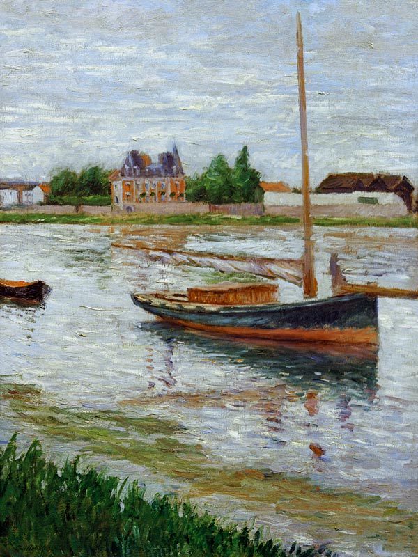 Anchored Boat on Seine a Gustave Caillebotte