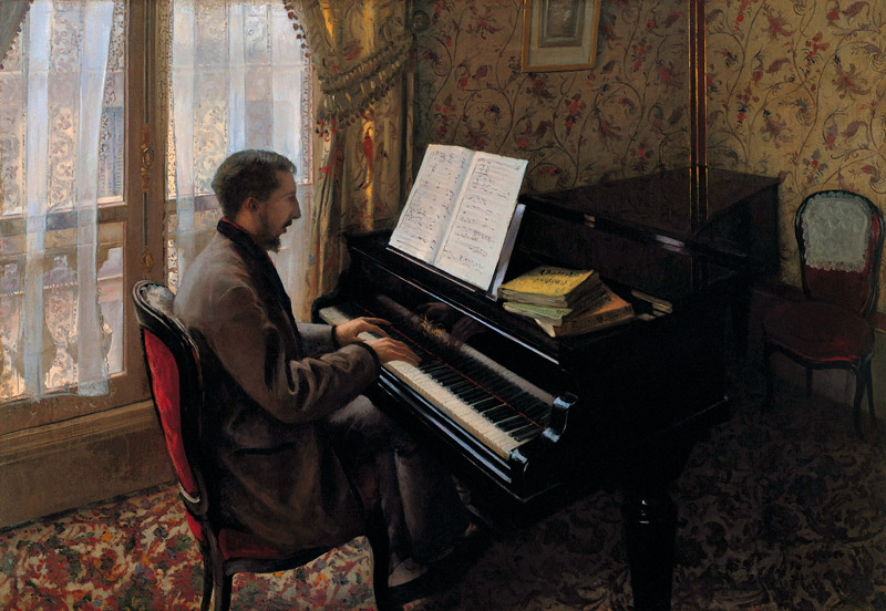 Young Man Playing the Piano a Gustave Caillebotte