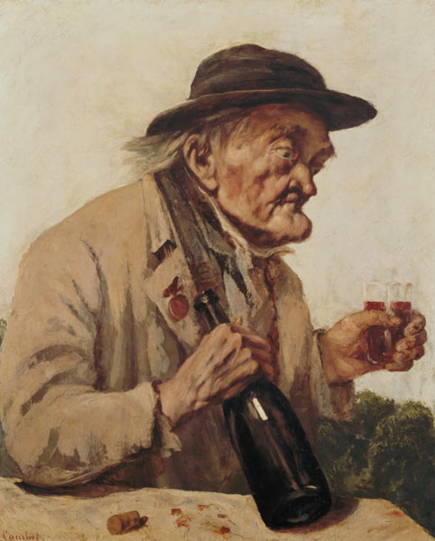Old Man with a glass of wine a Gustave Courbet