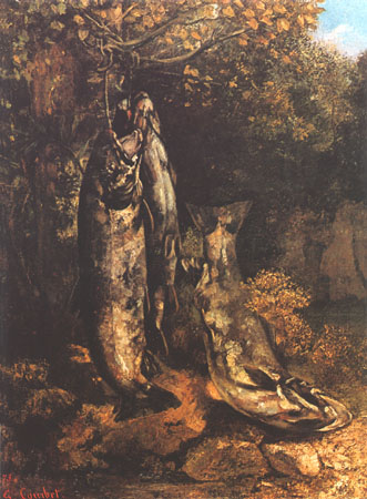 Le's trois truites de of La loue a Gustave Courbet