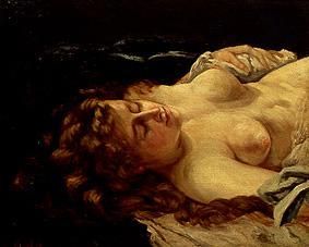 Sleeping red-haired woman. a Gustave Courbet
