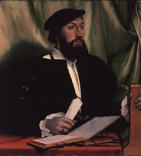 Unknown gentleman with music books and lute a Hans Holbein Il Giovane