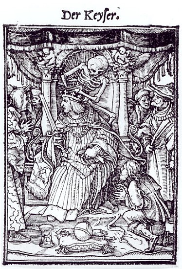 Death and the Emperor, from ''The Dance of Death'', engraving Hans Lutzelburger, c.1538 a Hans Holbein il Giovane. (Laboratorio )