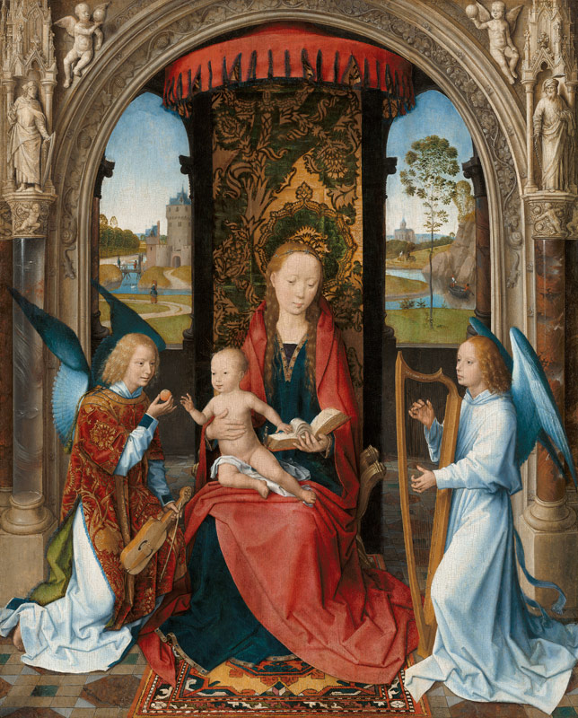 Madonna and Child with two Angels a Hans Memling