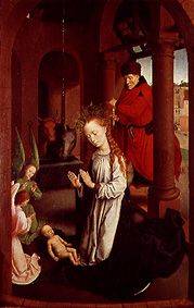 The adoration of the child by Maria. Con panel of the three king altar. a Hans Memling