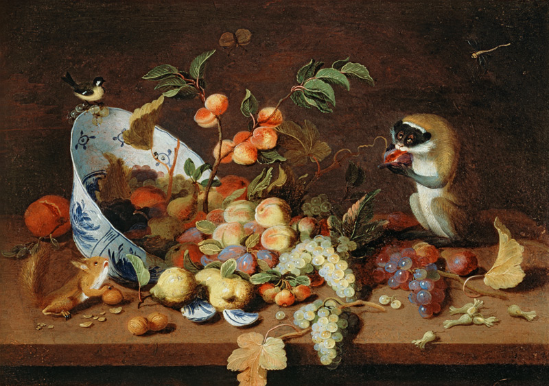 Still-life with fruit and animals a Hans van Essen
