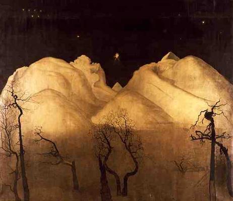 Winter Night in the Mountains, 1901-02 (w/c, pencil and ink on paper) a Harald Oscar Sohlberg