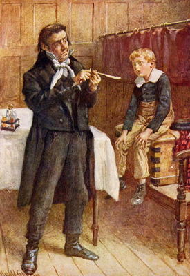 Mr Wackford Squeers and the New Pupil, illustration for 'Character Sketches from Dickens' compiled b a Harold Copping