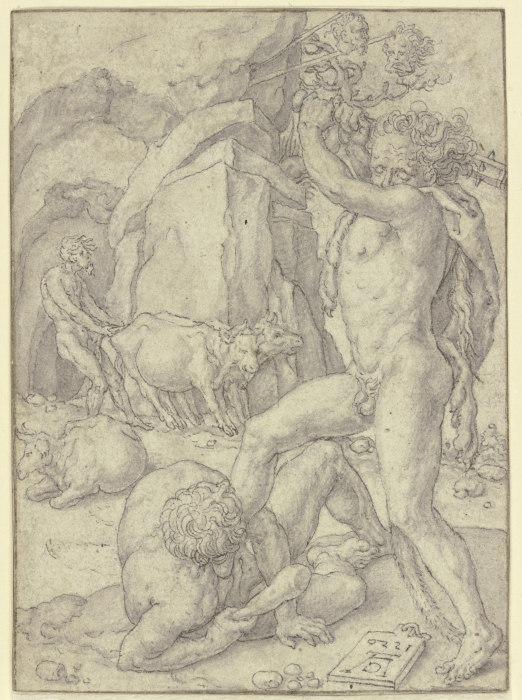 Hercules kills Cacus a Heinrich Aldegrever