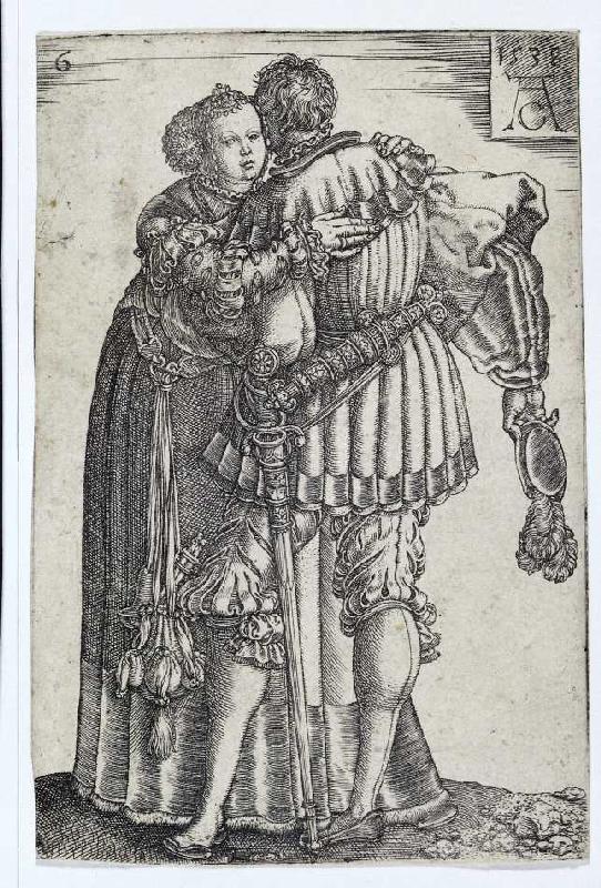 Tanzendes Paar (Blatt 6 der Folge: 'Die großen Hochzeitstänzer'). a Heinrich Aldegrever