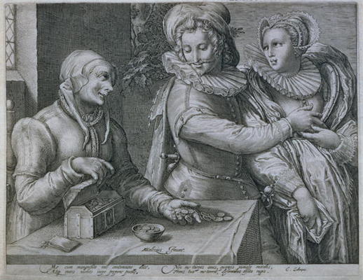 A Young Man Choosing Love of Beauty rather than Riches, engraved by Jacob Matham (1571-1631) (engrav a Hendrik Goltzius