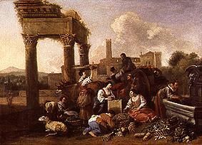 Market scene at a temple ruin a Hendrik Mommers