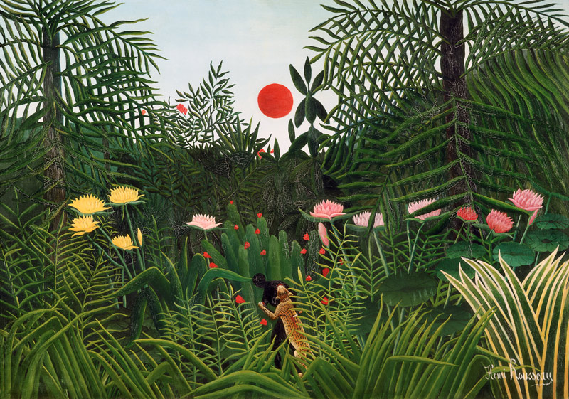 Paesaggio di jungla con sole morente a Henri Julien-Félix Rousseau