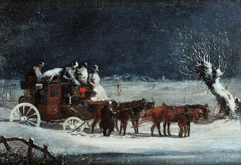 The mail coach London-Dover in the snowstorm. a Henry Alken il Vecchio