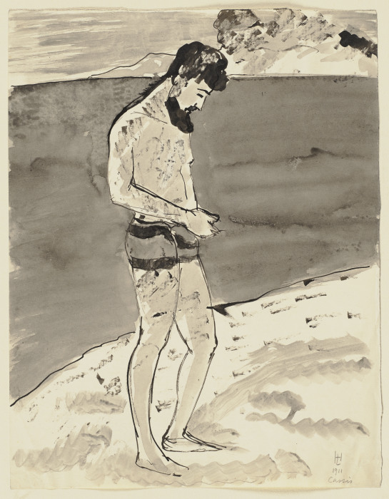 Bärtiger Mann in Badehose an der Côte d’Azur a Hermann Lismann
