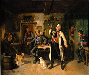 Beer test in the village inn. a Hermann Volz