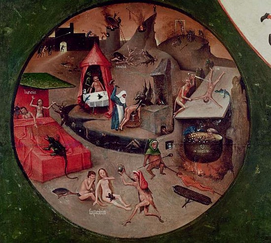 Tabletop of the Seven Deadly Sins and the Four Last Things, detail of Hell, c.1480 a Hieronymus Bosch