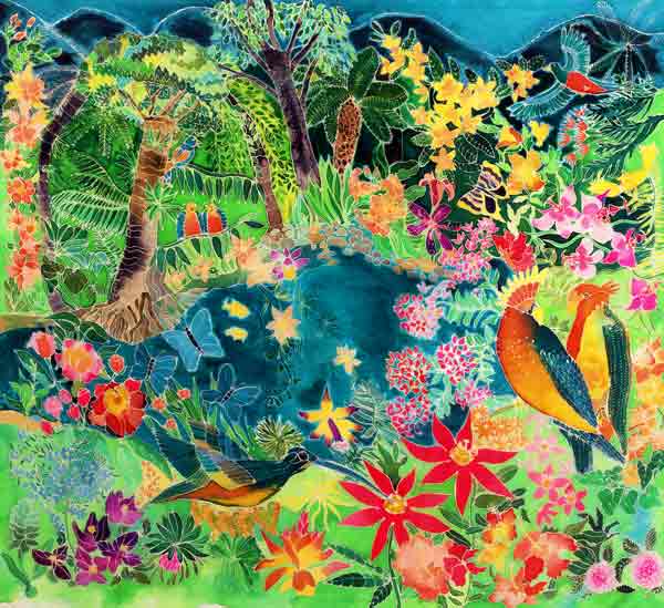 Caribbean Jungle, 1993 (coloured ink on silk)  a Hilary  Simon