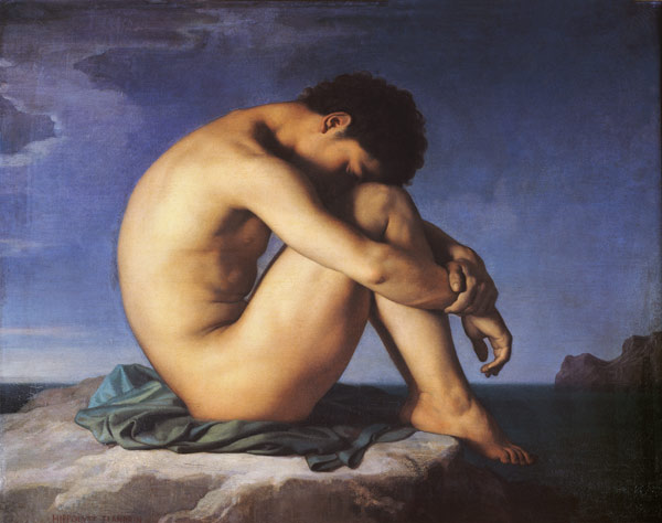 Jeune homme nu assis au bord de la mer a Hippolyte Flandrin