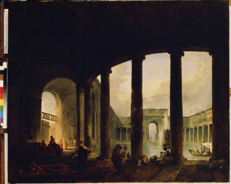 Pool Surrounded by a Colonnade (Villa Giulia?) a Hubert Robert