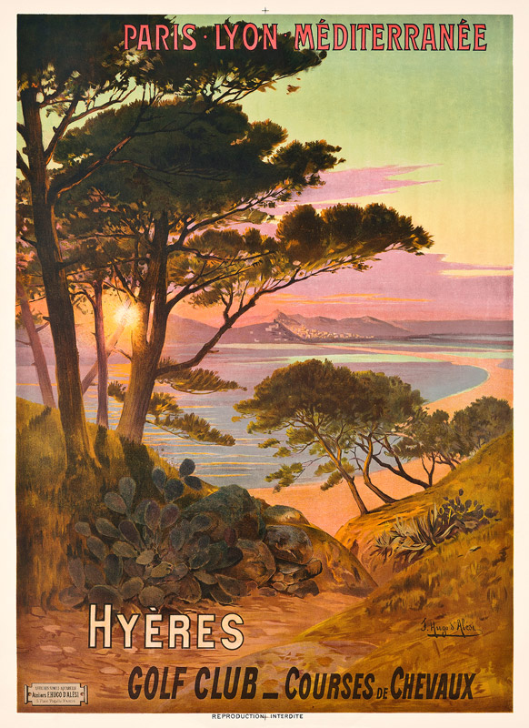 Poster advertising Hyeres, France a Hugo d' Alesi