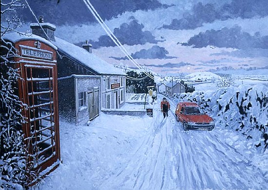 Collecting the Christmas Post at Bethlehem, Dyfed, 1995 (oil on board)  a Huw S.  Parsons