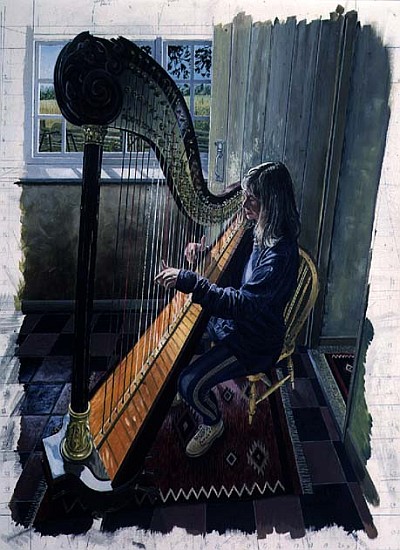 Sian James, Harpist, 1994 (oil on board)  a Huw S.  Parsons