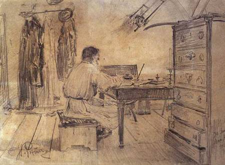 Leo Tolstoy (1818-1910) in his Study a Ilja Efimowitsch Repin
