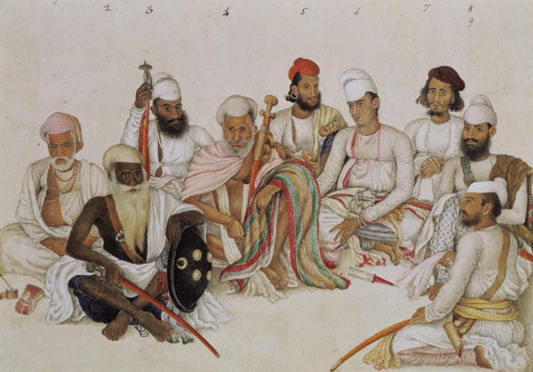 Nine courtiers and servants of the Raja Patiala, c.1817 (pencil & gouache on paper) a Scuola indiana